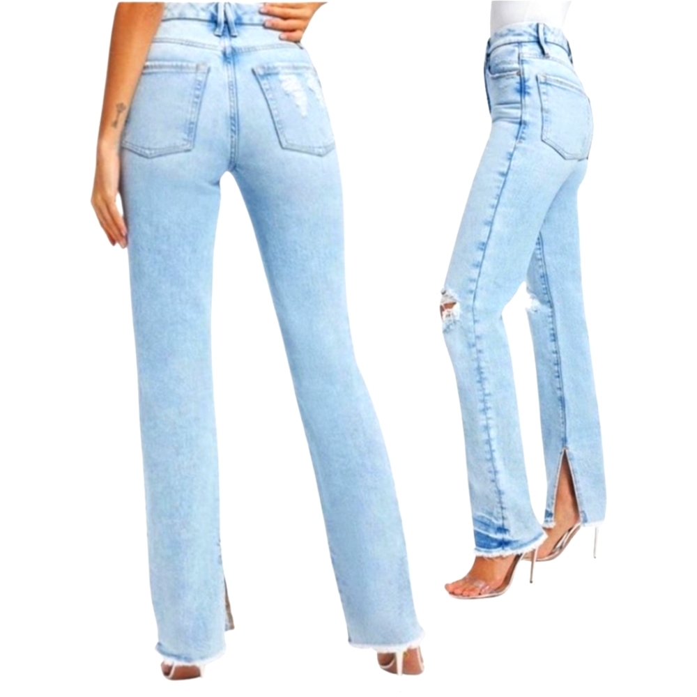 Good American Ripped High Waist Side Slit Good Boy Jeans size 8